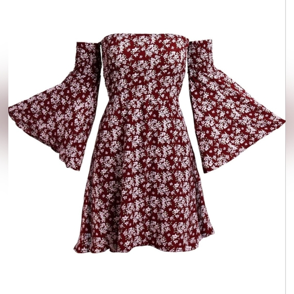 Floral Long Sleeve Off Shoulder Dress - Picture 2 of 4